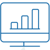 An icon fo a desktop computer with a bar chart. An icon fo a desktop computer with a bar chart.