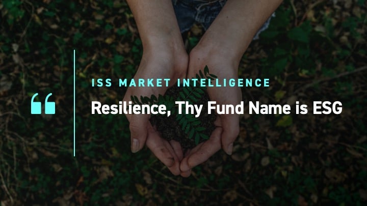 Hands picking up leaves in background, with text overlayed that reads Resilience, Thy Fund Name is ESG